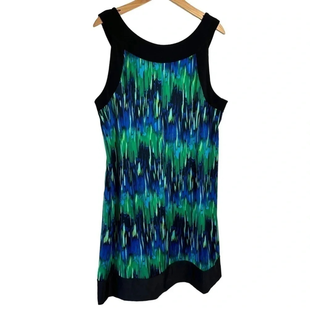 Avenue Dress 18/20 Blue Green‎ Abstract Ikat Sleeveless Shift Scoop Neck Tunic